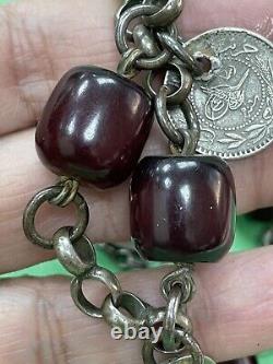 Collier en argent rare et fait à la main en ambre de cerisier palestinien ancien de 90g R4