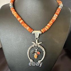 Collier en argent sterling Navajo avec pendentif Naja en coquillage épineux rouge pour hommes