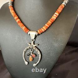 Collier en argent sterling Navajo avec pendentif Naja en coquillage épineux rouge pour hommes