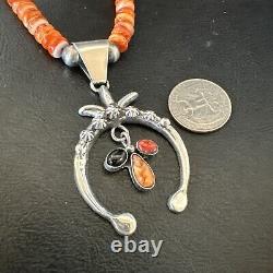 Collier en argent sterling Navajo avec pendentif Naja en coquillage épineux rouge pour hommes