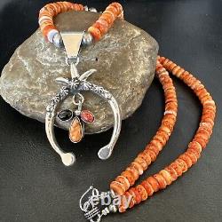 Collier en argent sterling Navajo avec pendentif Naja en coquillage épineux rouge pour hommes