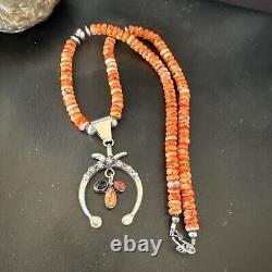 Collier en argent sterling Navajo avec pendentif Naja en coquillage épineux rouge pour hommes