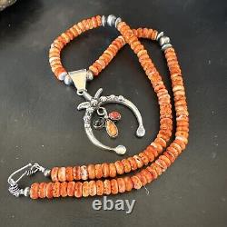 Collier en argent sterling Navajo avec pendentif Naja en coquillage épineux rouge pour hommes