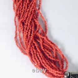 Collier en cascade VTG en corail rouge à main multibrin gravé en argent et ambre 19