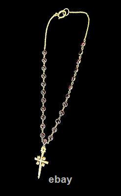 Collier en grenat victorien antique avec chaîne en or 14 carats rempli et pendentif croix