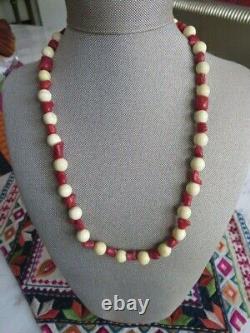 Collier en perles de corail rouge véritable antique en or 14 carats