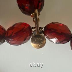 Collier et boucles d'oreilles en perles de bakélite ambrée cerise facettées graduées VTG avec fermoir en or 10K