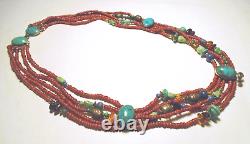 Collier ethnique en howlite rouge, ambre-lapis-lazuli et perles de verre rouge signé VINTAGE 925
