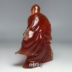 Début 20ème Siècle Chinois Qing Sculpté Cherry Amber Déité Fetish / Effigie