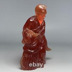 Début du 20e siècle Chinois Qing Sculpté Cerise Ambre Dieu Fétiche / Effigie