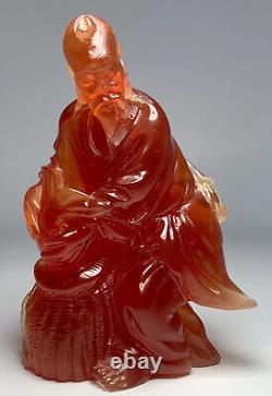 Début du XXe siècle Chinois Qing Sculpté Cerise Ambre Divinité Fétiche / Effigie