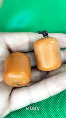 Énormes perles en bakélite de cerise ambrée antique de 35g, marbrées et tourbillonnées, très anciennes.