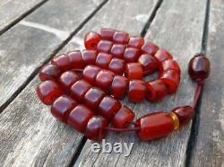 Faturan Ottoman Cherry Amber Bakelite Antique Rosaire Prière 33 Perles 45,8g Rare