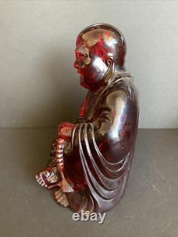 Figurine De Bouddha Ambre Sculptée Chinoise Antique 12