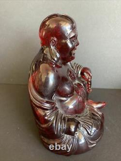 Figurine De Bouddha Ambre Sculptée Chinoise Antique 12