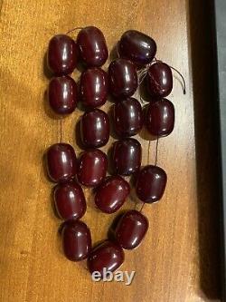 Grandes Perles Énormes Cerise Ambre Bakelite Sikma Kehribar Faturan Rouge 147 Gr