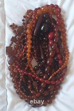 Job Lot Antique Art Déco Cherry Amber Bakelite Collier De Perles En Plastique Pour Identifier