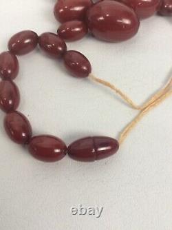 Joli Vintage Antique Faturan Cherry Amber Bakelite Collier De Perles Ovales 50 G