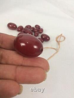 Joli Vintage Antique Faturan Cherry Amber Bakelite Collier De Perles Ovales 50 G