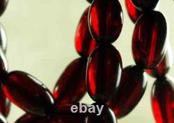 Long Brin Antique De Cerise Foncée Rouge Ambre Perles De Prière 34 Très Rare