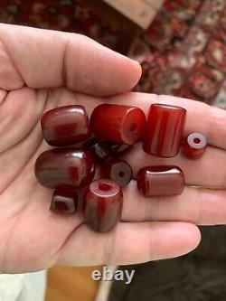 Lot Antique Cerise Amber Bakelite Faturan Kehribar Perles 7 Perles S’il Vous Plaît Lire