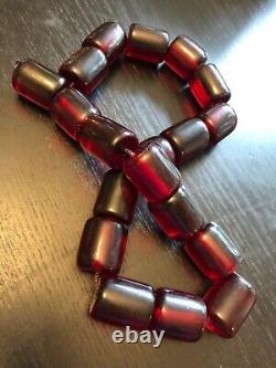 Old Anticique Necklace Cherry Amber Faturan Plastic Prayer Beads Rosary 214g