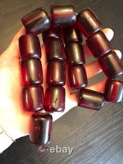 Old Anticique Necklace Cherry Amber Faturan Plastic Prayer Beads Rosary 214g