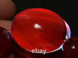 Old Red Cherry Amber Faturan Bakelite Necklace 76gm 40 Beads All Swirl Prayer