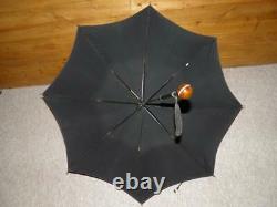 Parapluie De Boule D'ambre De Cerisier De Fabrication Anglaise Vintage Avec Canopy Noir
