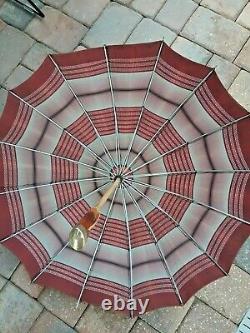 Parapluie Vintage Des Années 1920 Avec Poignée Amber Bakelite Et Laiton Et Chaîne En Laiton