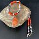 Pendentif Naja En Corail Pomme Rouge, Perles Navajo En Argent Sterling Collier 20 13944