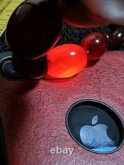 Perles Antiques Authentiques De Baril De Swril Cherry Collier D’ambre 38 Grammes 64cm De Long