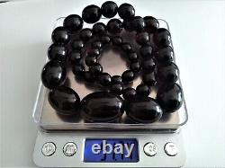 Perles d'ambre cerise noire vintage Collier de perles en bakélite Art Déco 91,74 g