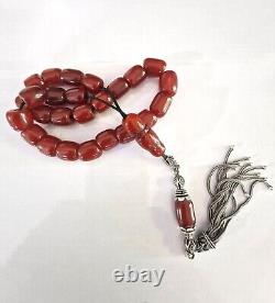Perles de prière d'inquiétude en ambre antique Faturan rouge cerise Bakélite Catalin, 25 + 1
