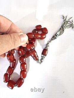 Perles de prière d'inquiétude en ambre antique Faturan rouge cerise Bakélite Catalin, 25 + 1
