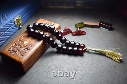 Perles de prière en ambre cerise faturan antique en bakélite, ambre vintage, vieille bakélite