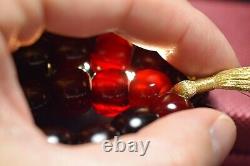 Perles de prière en ambre cerise faturan antique en bakélite, ambre vintage, vieille bakélite