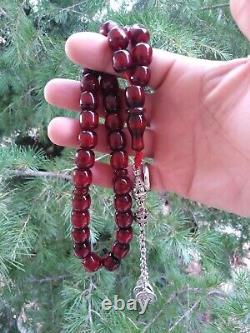 Perles de prière en ambre véritable d'Allemagne, veinées de bakélite de cerisier ancienne Faturan
