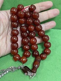 Perles de prière islamique en ambre de cerisier Faturan antique de l'Empire ottoman en bakélite, 82g