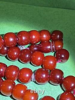 Perles de prière islamique en ambre de cerisier Faturan antique de l'Empire ottoman en bakélite, 82g
