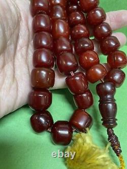 Perles de prière islamiques en bakélite d'ambre de cerisier Faturan ottoman antique 95g