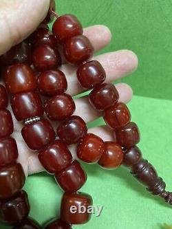 Perles de prière islamiques en bakélite d'ambre de cerisier Faturan ottoman antique 95g