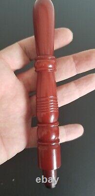 Pipe à narguilé antique en ambre de cerisier avec des motifs en lianes en bakélite Faturan, fait main, 49g.