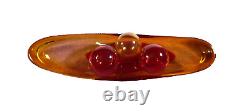 Plateau en verre géode vintage Murano Sommerso aux tons rouge ambre avec 3 boules en verre incluses