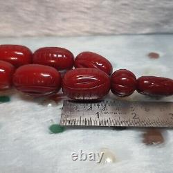 RARE Cerise Sculpté Opaque Perles de Fil de Bakélite Tasbih Jaap Ambre Faturan 350g