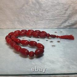 RARE Cerise Sculpté Opaque Perles de Fil de Bakélite Tasbih Jaap Ambre Faturan 350g