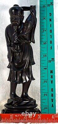 Rare Cherry Amber Sculpted Old Fisherman Avec Figurine De Pipe / Statue