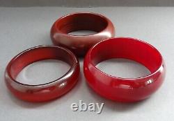Rare Lot De 3 Cerise Rouge Vintage / Antique Amber Bakelite Bracelets