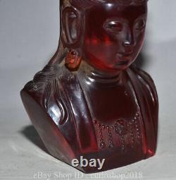 Statue de buste de la Bodhisattva Guanyin Bouddha sculptée en ambre rouge chinois ancien