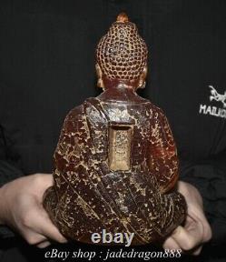 Statue du Bouddha Shakyamuni Amitabha en ambre rouge marqué du bouddhisme chinois 9.6